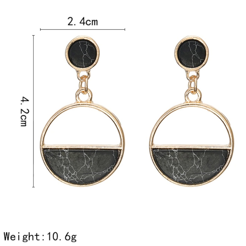 Golden Black Marble Dangle Long Earrings Gold - Picture 5 of 6